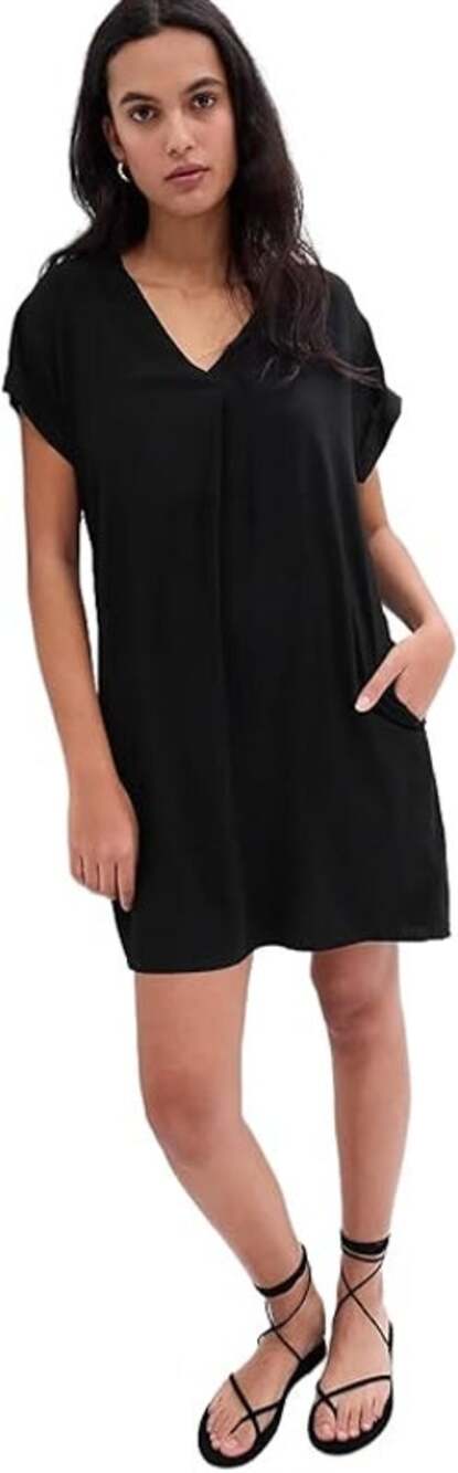 Gap Black V-Neck Cotton Dress - Size Medium - New with Tags